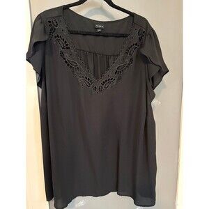 Torrid size 5 black v neck eyelet embroidered blouse shirt